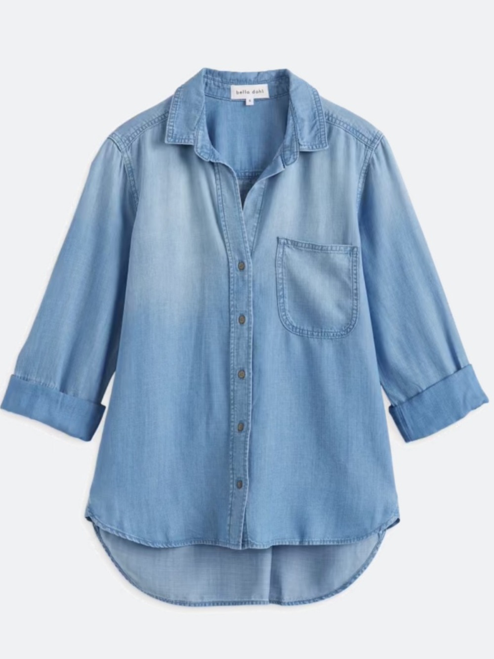 Bella Dahl Amaya Shirt Tail Button Down Shirt in Blue Chambray